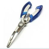 Alicate de pesca em aço inox, bico curvo, multifunção.